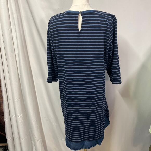 J. Jill Striped Shift Dress Blue Cotton Denim 3/4 Sleeve Women MP Spring Classic - Picture 9 of 16